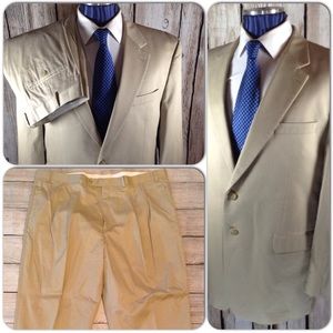 Chaps 2 Piece Suit Mens 46L Solid Khaki Tan Cotton
